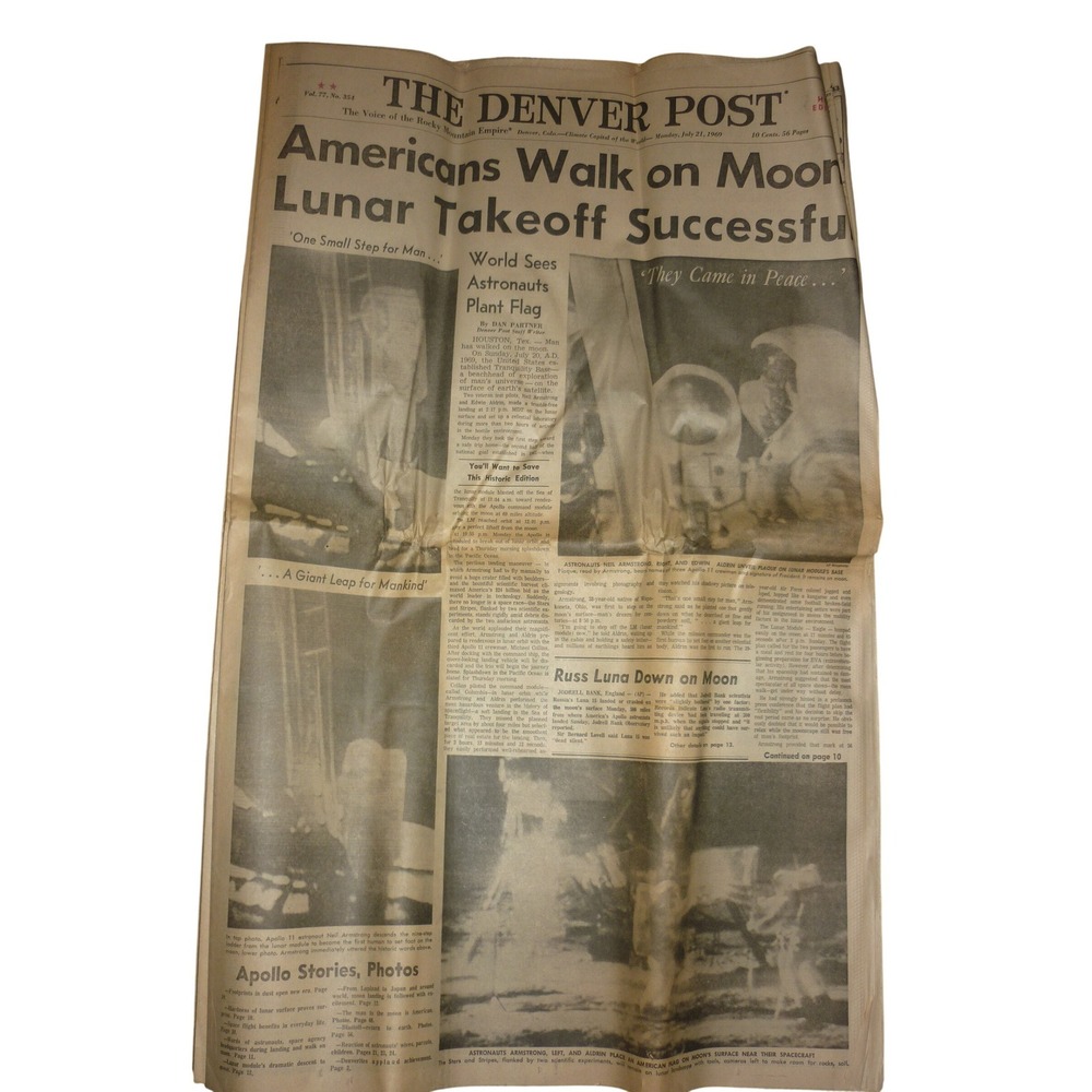 Denver Post July 21 1969 Apollo 11 Moon Landing Newspaper Americans Walk Moon